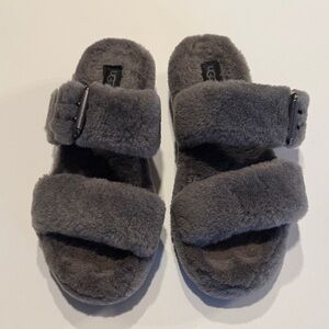 UGG Charcoal Fuzzy Sandals